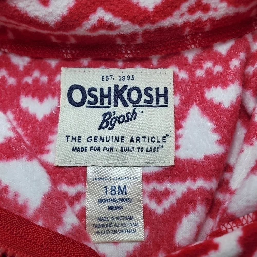 Oshkosh B’gosh Fleece Pullover Red Partial Zip Holiday Size 18M